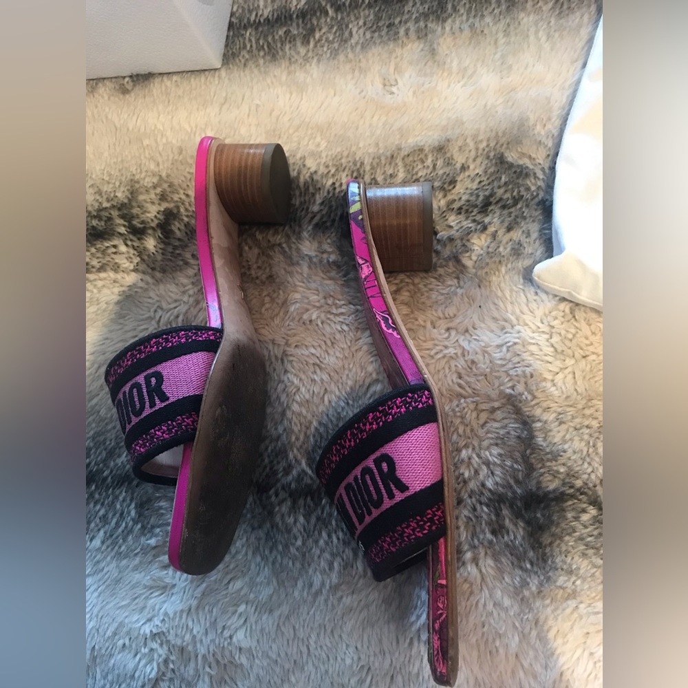 Christian Dior Dway Heeled Slide Rani Pink Multicolor Embroidered cotton - Picture 9 of 10